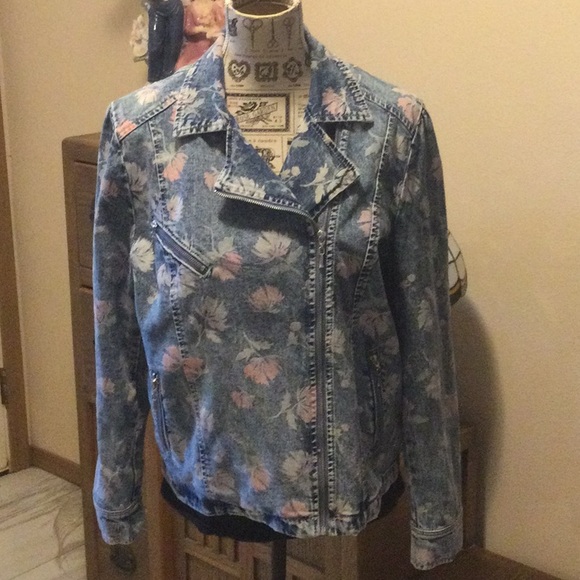 Wash Lab Floral Print Denim Moto Jacket - Picture 4 of 4